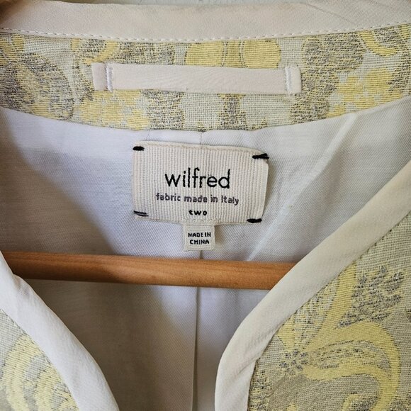 Aritzia Wilfred 'Festin' Brocade Jaquard Blazer Jacket Sz 2 Open Front Yellow - Picture 4 of 13